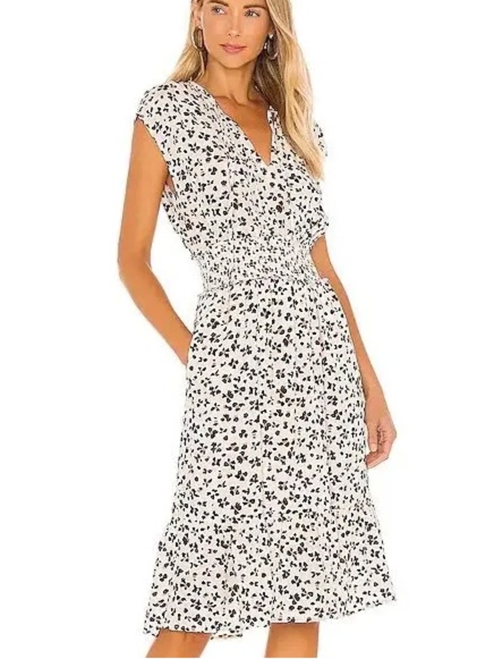 Rails Ashlyn Tiered Smocked Waist Midi Dress White Mocha Leopard Small EUC